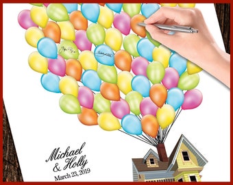 Up Movie Wedding Guest Book Personalized Wedding Modern Guest Book Alternative Wedding Guestbook Disney Up Balloon Floating Flying House