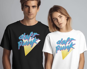 Daft Punk Shirt 80s Uniglo Style T-Shirt, Vintage Retro Style Tee Shirt, Daft Punk Blue Hot Pink Shirt