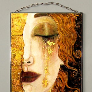 Golden Tears. Stained glass and printing on canvas, (Canvas 280 gsm - matte) Present.Gift.