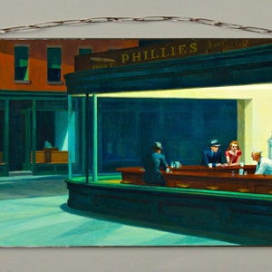 Edward Hopper - Nachtschwärmer. Glasmalerei und Druck auf Leinwand. (Leinwand 280 g/m² - matt).Geschenk