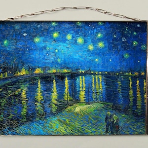 Vincent van Gogh – Sternennacht über der Rhone, Glasmalerei und Druck auf Leinwand. (Leinwand 280 g/m² – matt)Geschenk.Geschenk.