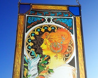Alphonse Mucha - Topaz.1x Stained Glass and 1x Printing on Canvas