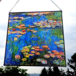 Claude Monet - Water Lilies, Stained glass and print on canvas. Print Art.Present.Gift