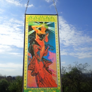 Alphonse Mucha - La lune et les étoiles,,L&#39;étoile du matin&quot;, Vitrail et impression sur toile. Impression art nouveau