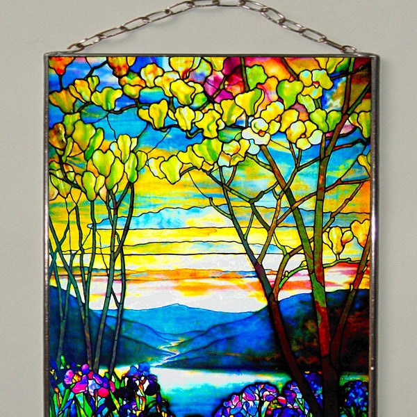 Louis Comfort Tiffany - Magnolias et iris. Vitrail et impression sur toile. Toile de 280 g/m² (mate) Impression d'art.Cadeau.Cadeau