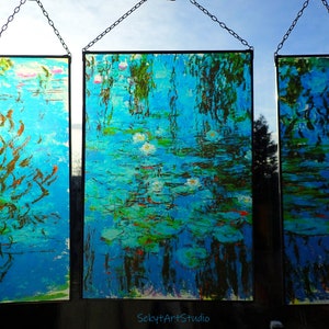 Claude Monet - Blue Water Lilies, Stained glass and printing on Canvas (280 gsm thick canvas, matte)Present.Gift