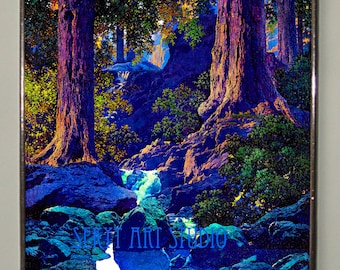 Maxfield Parrish - The Glen. Stained glass and print on canvas (280 gsm thick canvas)Present.Gift