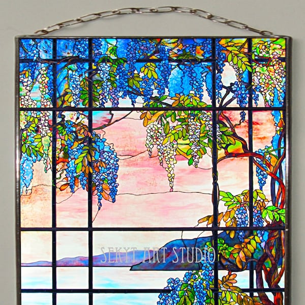 Louis Comfort Tiffany - Glycine, vitrail et impression sur toile. (Toile 280 g/m² - mat)Cadeau.Cadeau