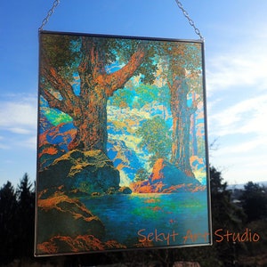 Maxfield Parrish 'Cascades' Stained Glass & Canvas Art Set