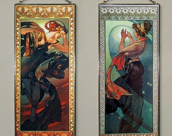 8x Alphonse Mucha - The Morning Star: The Moon, The Pole Star and The Evening Star, 4x Stained glass and 4x Print on canvas