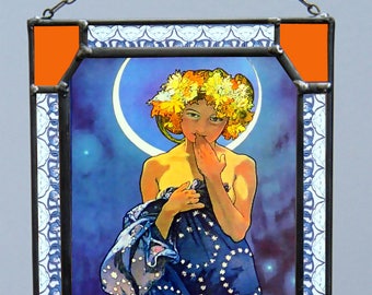 Alphonse Mucha - Topaz.1x Stained Glass and 1x Printing on Canvas