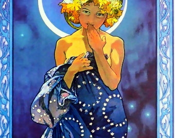 アルフォンス・ミュシャ - 月と星、「月」、ステンドグラス 1 枚