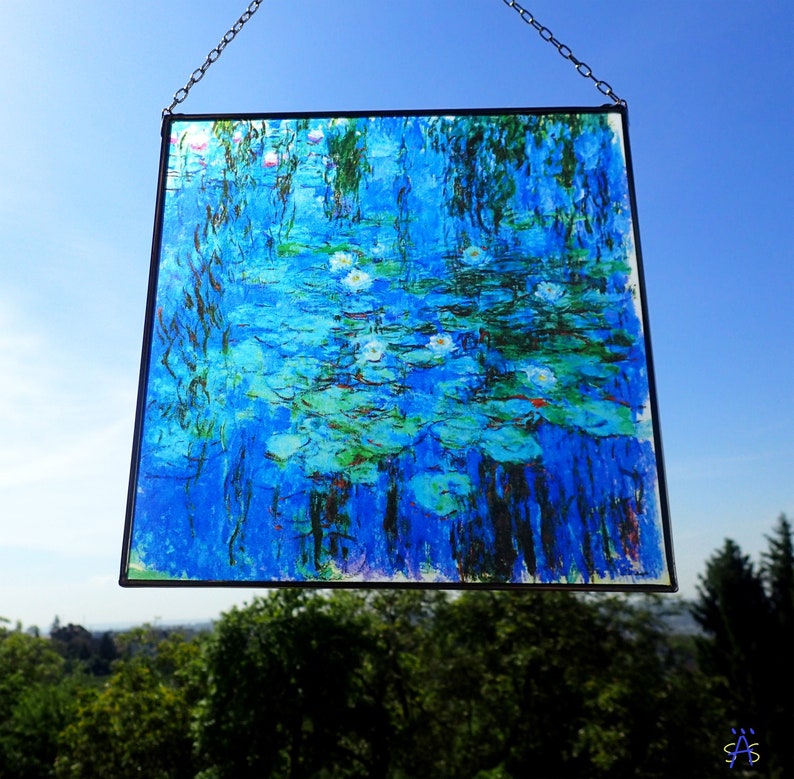 Claude Monet - Blue Water Lilies, Stained glass and printing on Canvas (280 gsm thick canvas, matte)Present.Gift Vacation, Until October 10 