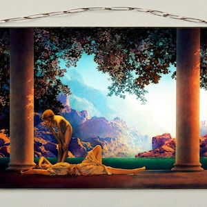 Maxfield Parrish - Daybreak. Stained glass and  Printing on canvas.Present. Gift.
