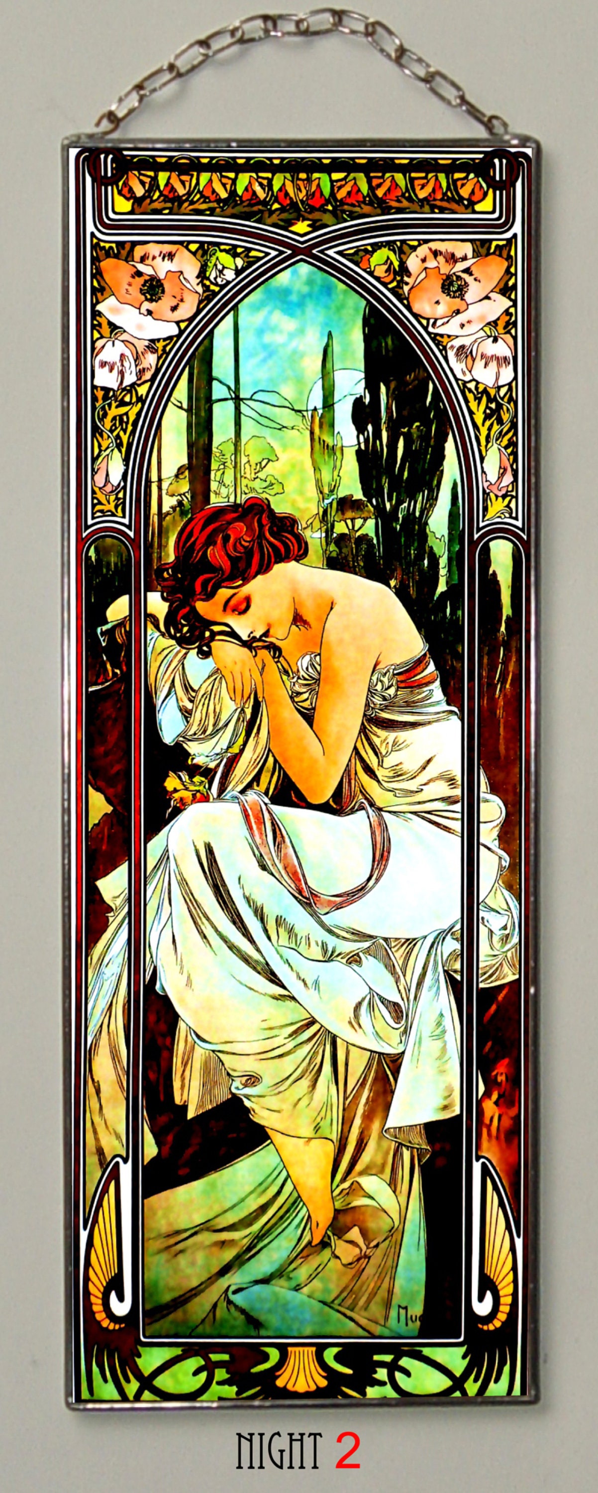 Alphonse Mucha - Topaz. Stained Glass and Print on Canvas
