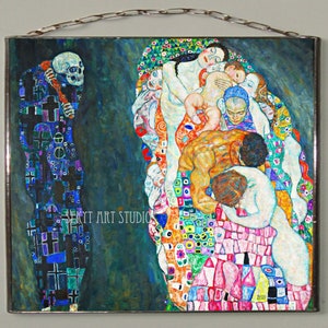 Gustav Klimt - Dood en leven.1x glas-in-lood en 1x print op canvas.cadeau.cadeau.