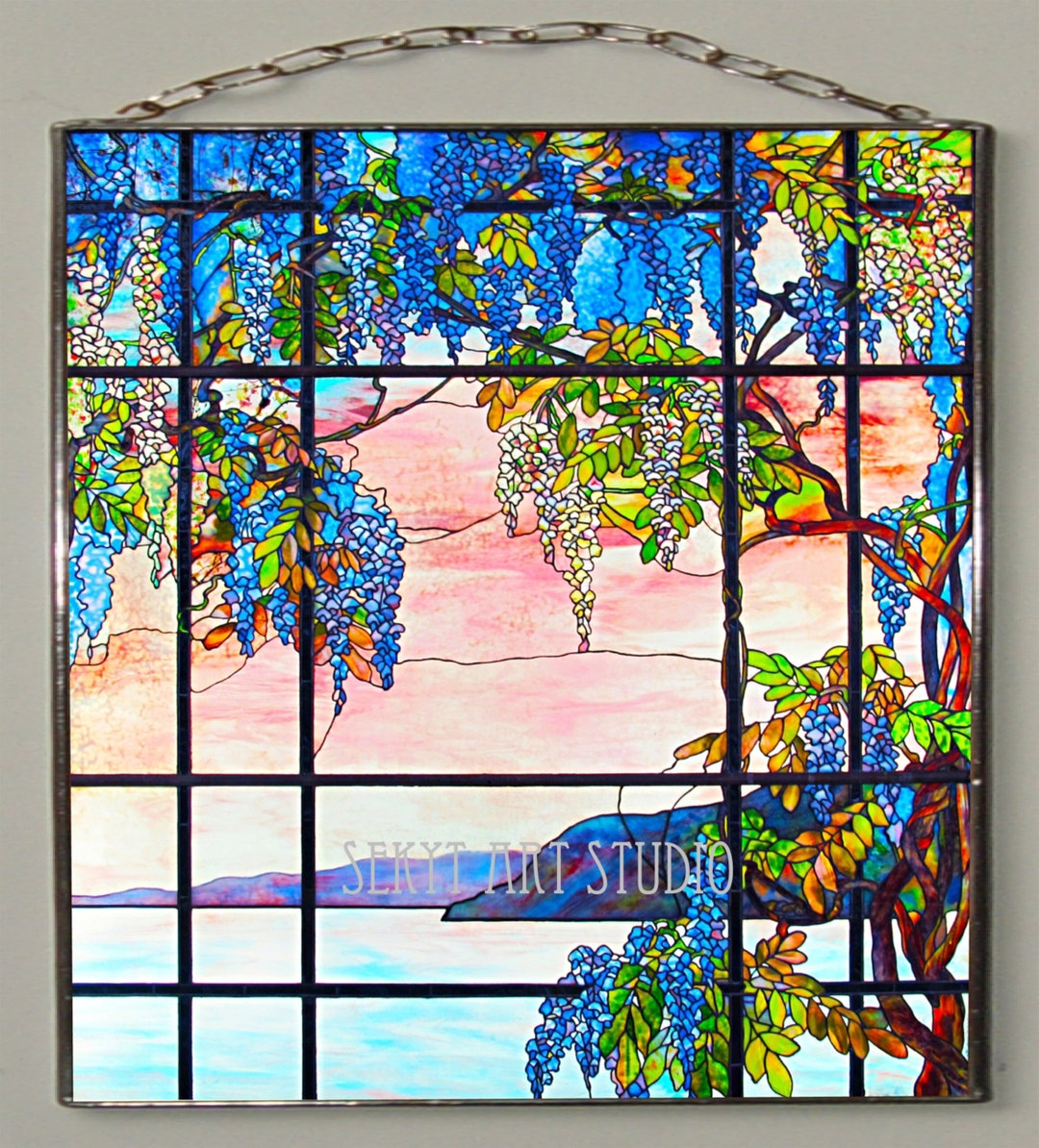ルイス・コンフォート・ティファニー ステンドグラス Wisteria Louis Comfort Tiffany - Wisteria, 1x Stained Glass and 1x Print on
