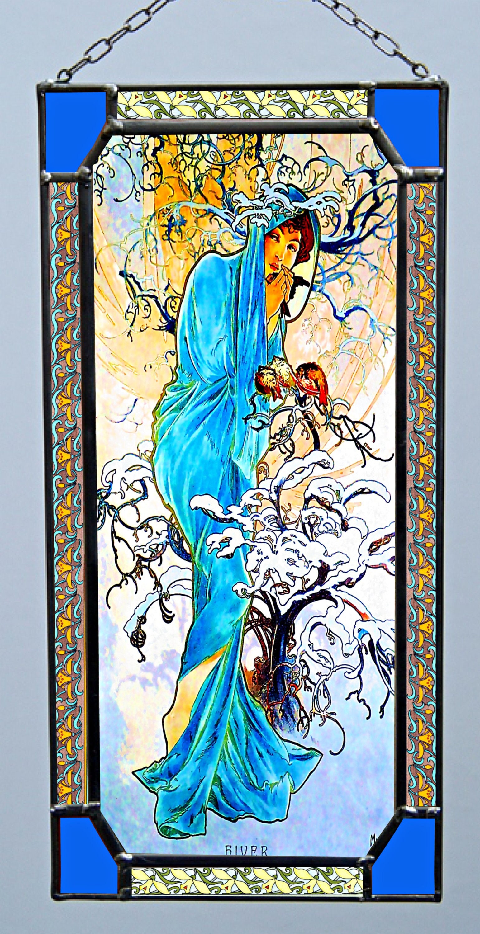 Alphonse Mucha Les Quatre saisons l'hiver 1x vitrail et 1x