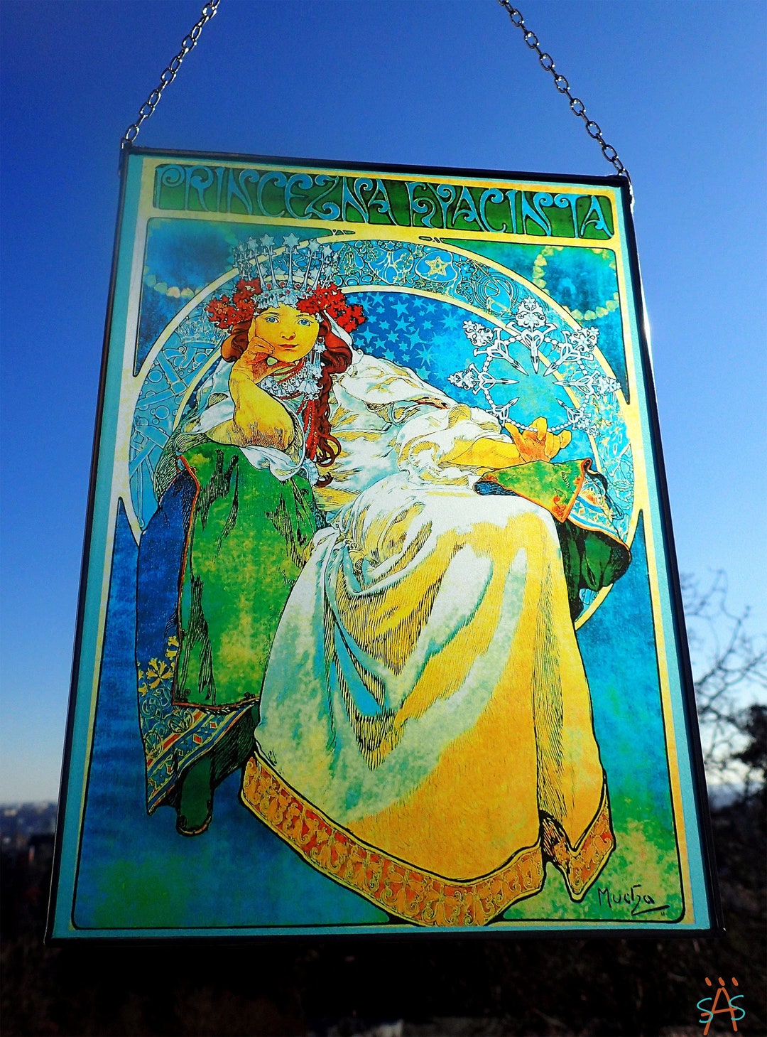 Alphonse Mucha - Princess Hyacinth,1x Stained Glass and 1x Print