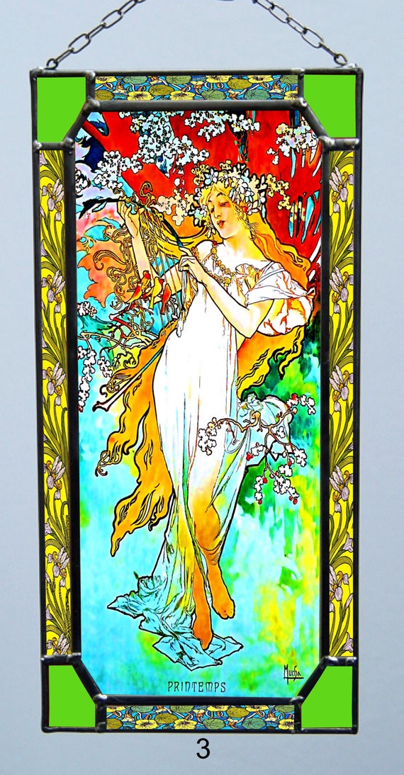 Alphonse Mucha Spring Stained Glass and Canvas Print – Art Nouveau