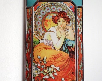 Art Nouveau Stained Glass Lampアルフォンスミュシャ Alphonse Mucha - Topaz.1x Stained Glass and 1x Printing on