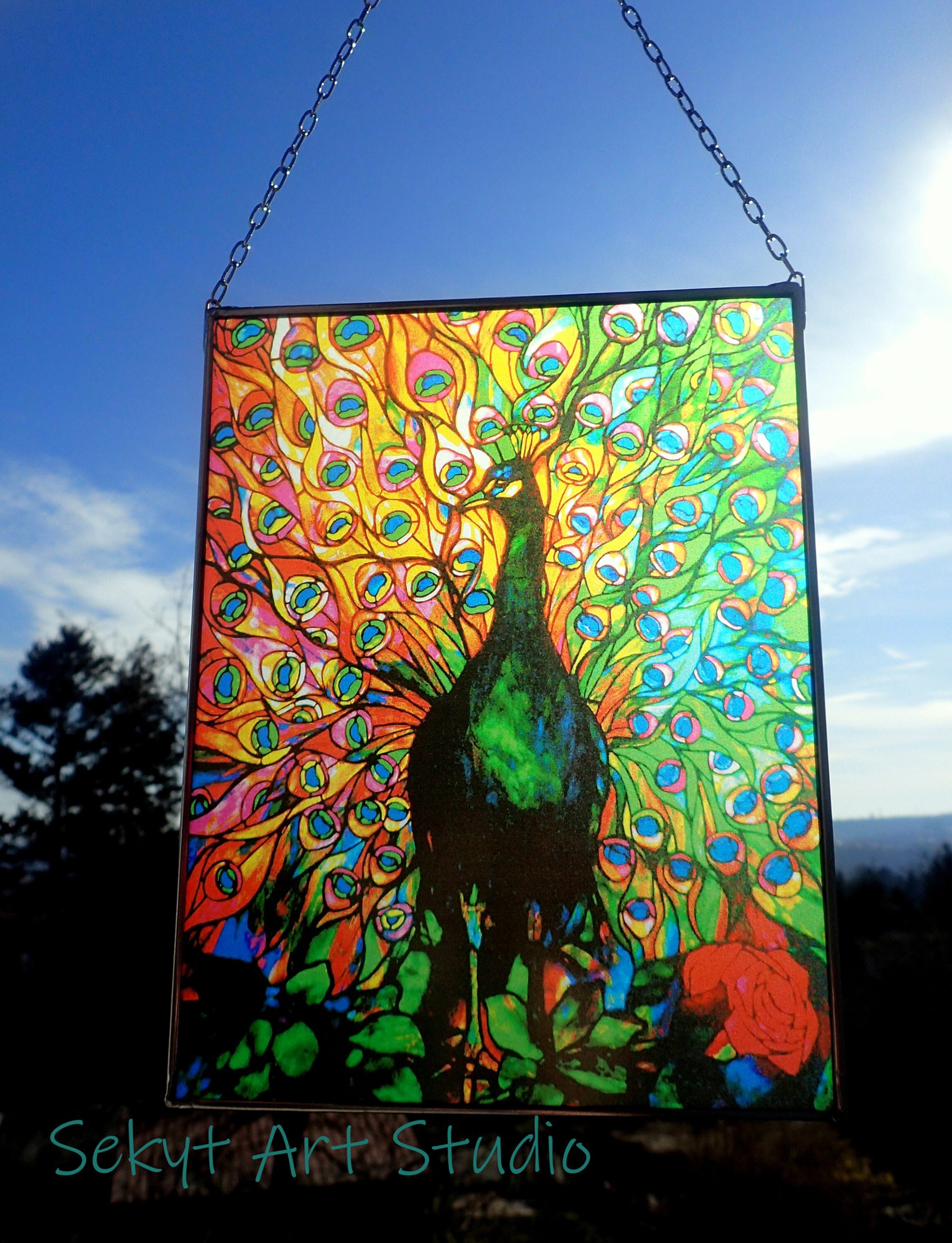 Louis Comfort Tiffany - Peacock I, 1x Stained Glass and 1x Print