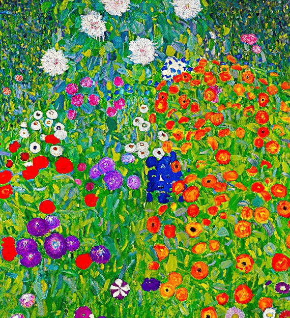 油絵 油彩 絵画 【giardino fiorito colorato 】 Gustav Klimt Flower Garden – Stained Glass & Matte Canvas Print - Etsy