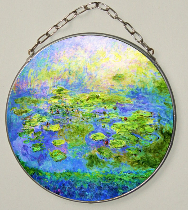 Claude Monet Nymphéas Waterliliés Vitrail et impression sur toile. Cadeau. Cadeau image 2