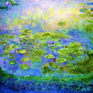 Claude Monet Nymphéas Waterliliés Vitrail et impression sur toile. Cadeau. Cadeau image 3