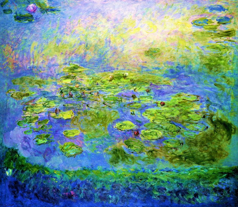 Claude Monet Nymphéas Waterliliés Vitrail et impression sur toile. Cadeau. Cadeau image 3