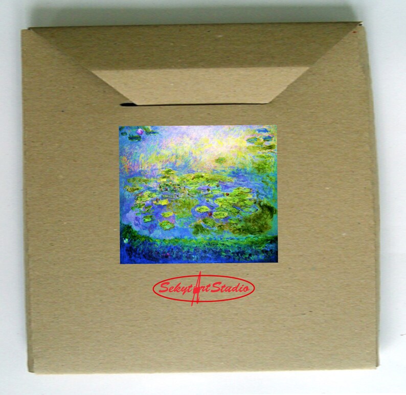 Claude Monet Nymphéas Waterliliés Vitrail et impression sur toile. Cadeau. Cadeau image 4