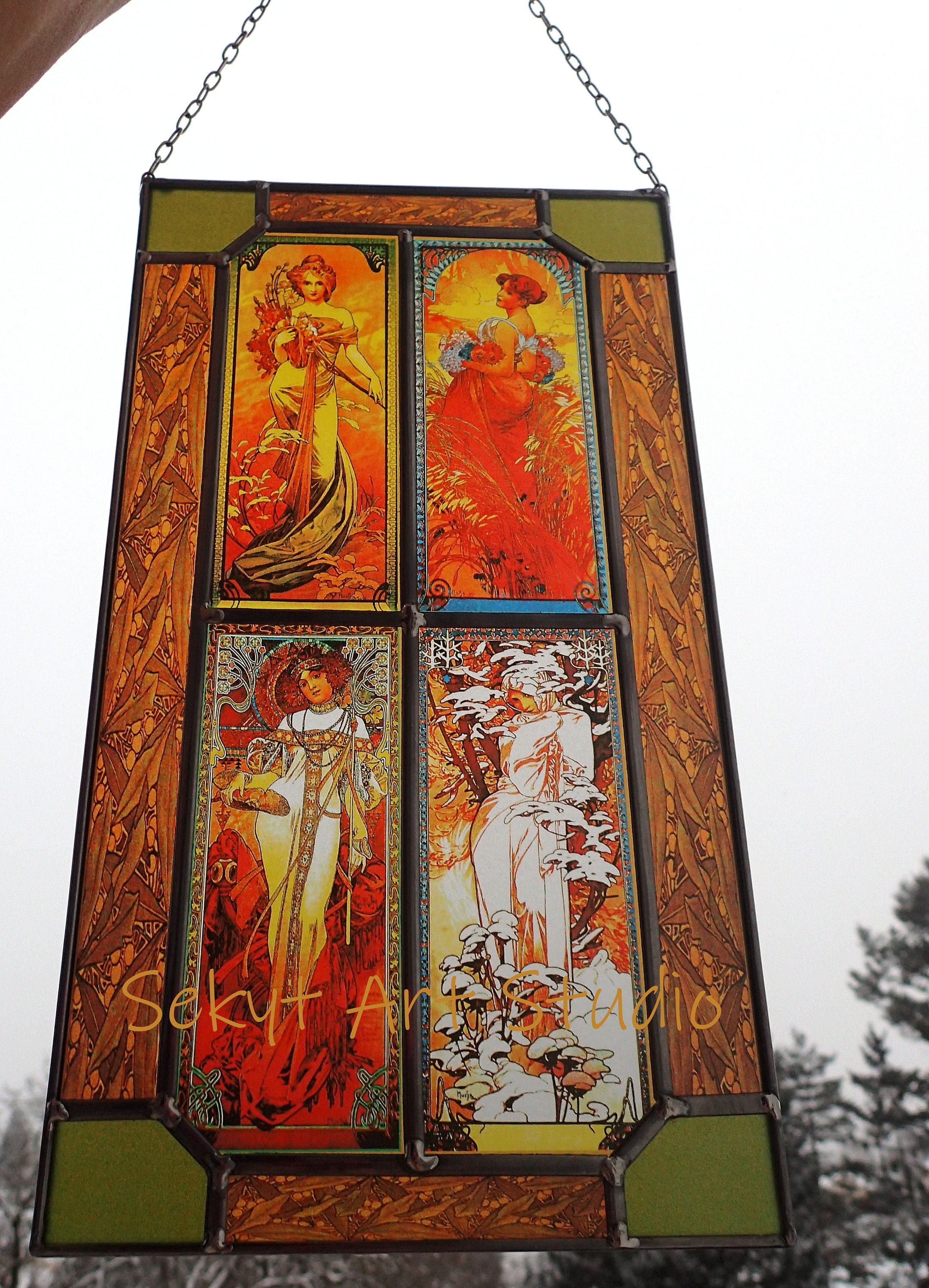 アルフォンス・ミュシャ ガラスパネル4枚セット アルフォンス・ミュシャ ガラスパネル4枚セット アルフォンス