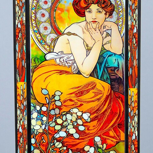 Alphonse Mucha - Topaz.stained Glass and Printing on Canvas. Art