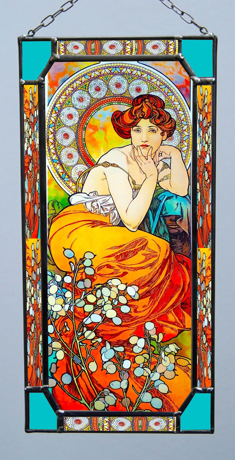 Alphonse Mucha Topaz Stained glass | Etsy