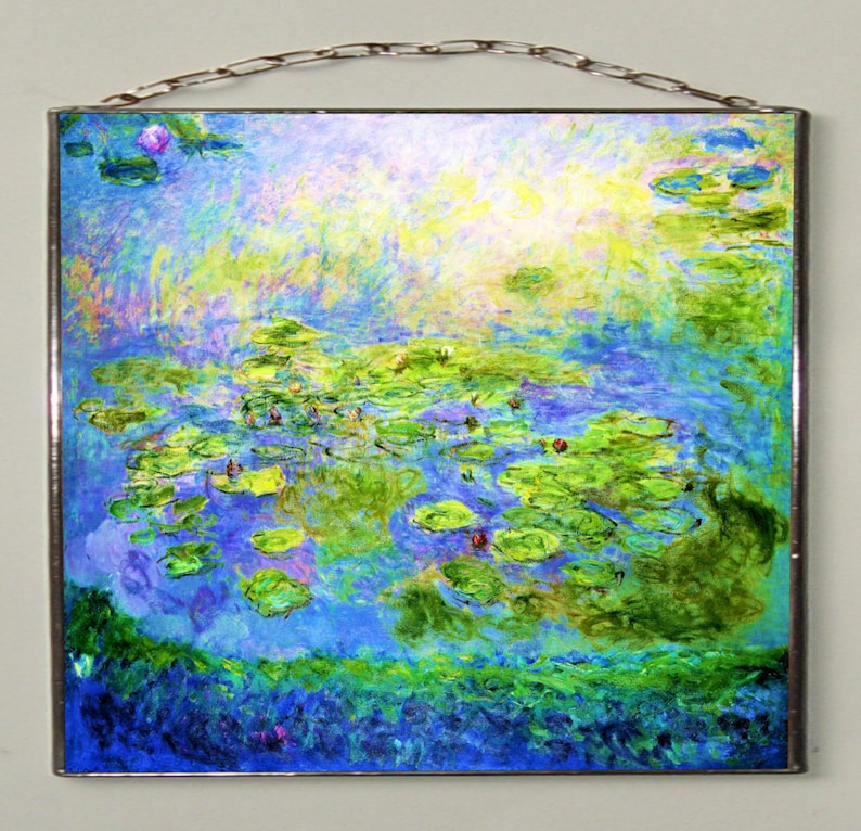 Claude Monet Nymphéas Waterliliés Vitrail et impression sur toile. Cadeau. Cadeau image 1