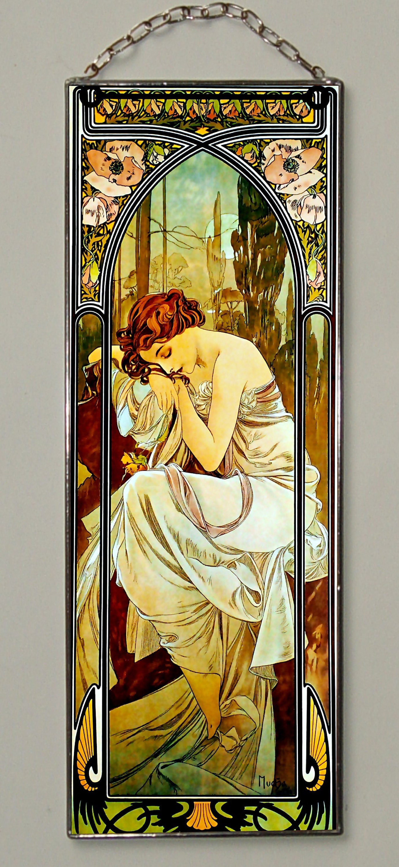 Art Nouveau Stained Glass Lampアルフォンスミュシャ Alphonse Mucha - Night II., Stained Glass + Canvas, (canvas
