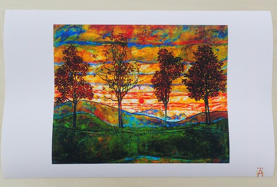 Toile Décorative Egon Schiele 'Quatre Arbres' - Prête à Accrocher - Expressionnisme