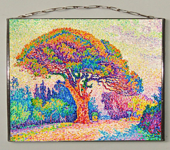 ポール・シニャック「サントロペの松の木」。ステンドグラスと