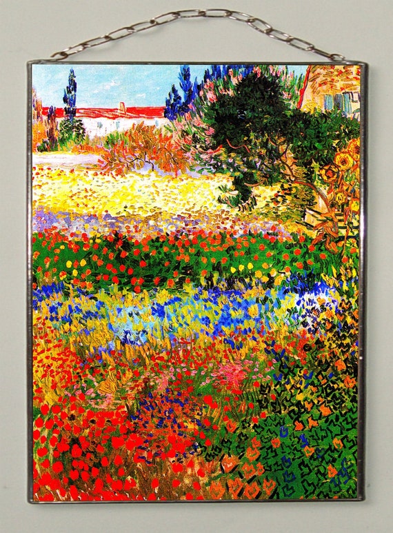 Vincent Van Gogh - Flowering Garden, 1x Stained Glass and 1x Print