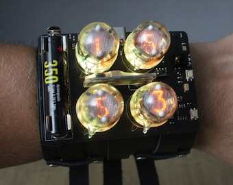 Nixie tube watch IN-2 Kraken clock timepiece neon-lit wristwatch glowing gas discharge tubes charge jack type C accelerometer