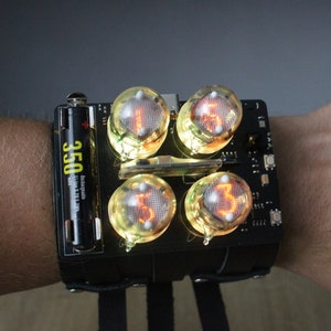 Nixie tube watch IN-2 Kraken clock timepiece neon-lit wristwatch glowing gas discharge tubes charge jack type C accelerometer