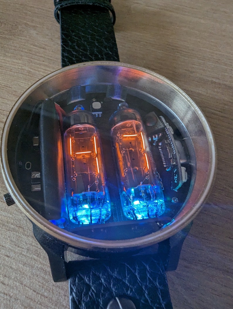 nixie tube watch wrist IV-9 numitron clock ticker style compact neon-lit wristwatch glowing gas discharge tubes image 9