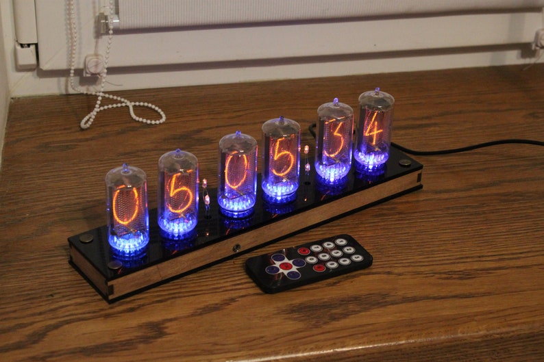 Nixie tube clock with BIG RTF tubes Z566M same size as IN-18 remote control temperature and enclosure handmade wooden housing image 4