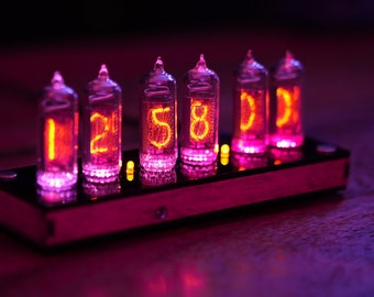 Nixie tube clock include IN-14 tubes and case old school combined with handmade retro Vintage Table Clock with USB type C socket