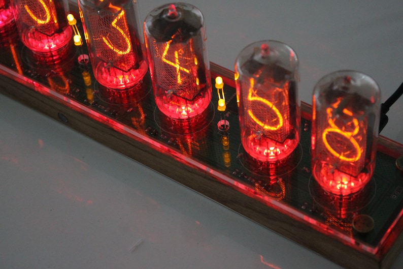 Nixie tube clock with BIG RTF tubes Z566M same size as IN-18 remote control temperature and enclosure handmade wooden housing image 9