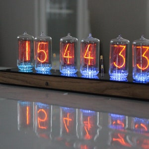 Nixie tube clock with BIG RTF tubes Z566M same size as IN-18 remote control temperature and enclosure handmade wooden housing image 1