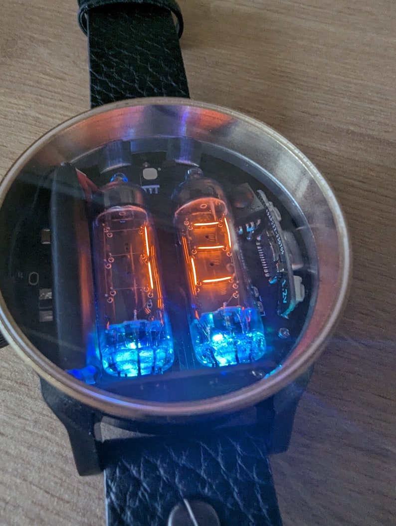 nixie tube watch wrist IV-9 numitron clock ticker style compact neon-lit wristwatch glowing gas discharge tubes image 10
