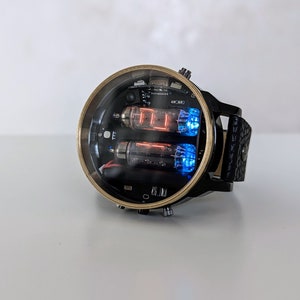 nixie tube watch wrist IV-9 numitron clock ticker style compact neon-lit wristwatch glowing gas discharge tubes image 4