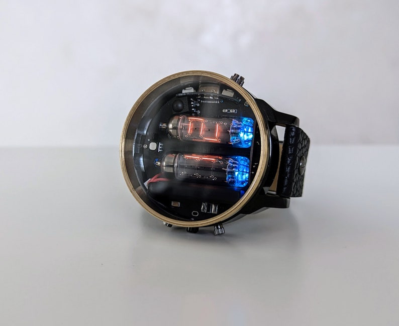 nixie tube watch wrist IV-9 numitron clock ticker style compact neon-lit wristwatch glowing gas discharge tubes image 4