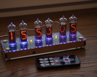 Nixie tube clock include IN-14 tubes and case old school combined with handmade retro decor art Vintage Table Clock USB type C socket